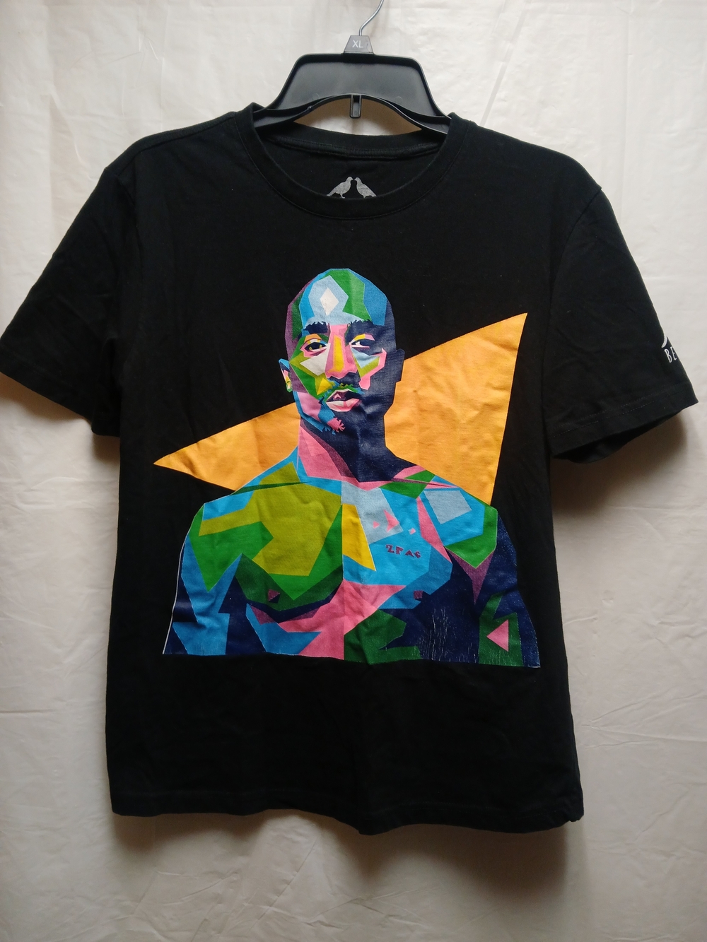 Black Graphic Men’s T-Shirt with Mosaic Multicolor Tupac Portrait